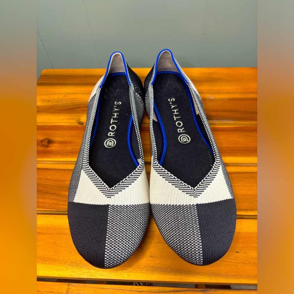 Rothy's Black and Cream Checkered Flats